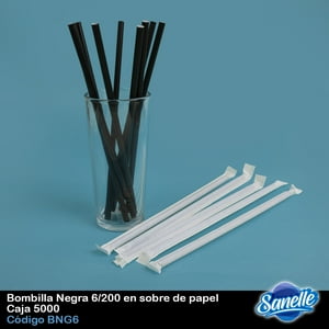 Sanelle - Bombillas Negra Sobre Papel 6/200 Caja 5000 Unidades