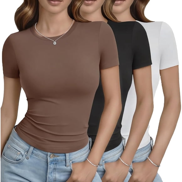 Poleras GAYHAY para Mujer, 3 Pack, Manga Corta Crop