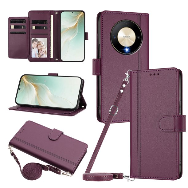 Honor X9B/Magic 6 Lite Funda Billetera con Cierre Magnético, Morado Oscuro