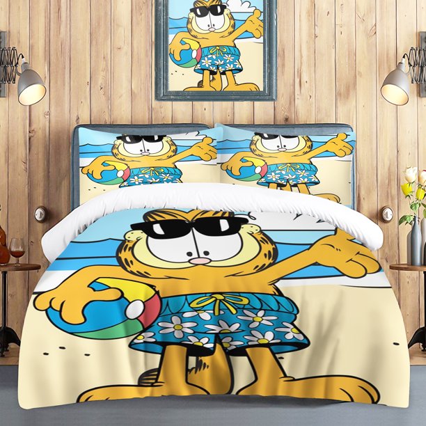 Garfield Duvet Cover Set Children Gift Cute Cartoon Quilt Polyester 3-Piece Soft Breathable Breathable Comforter Bedding