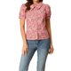 thumbnail image 5 of INSPIRE CHIC Blusa de Mujer con Botones, Manga Corta Abullonada, Cuello Vuelto, Floral, Algodón, Talla XL, Rosa, 5 of 7