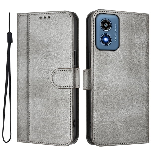 Funda Cartera para Motorola Moto G Play 2024 Protección 360° con Ranuras para Tarjetas y Soporte Gris