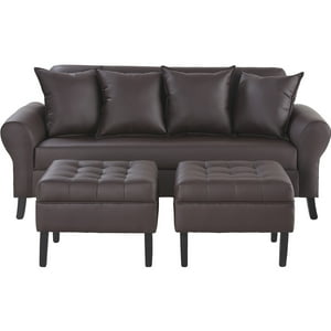 Bodevir - Sofa Lua 3C + 2 Pouf Pu 20 Chocolate