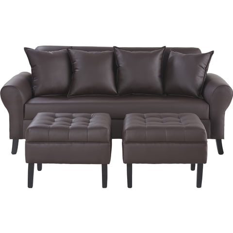 Bodevir - Sofa Lua 3C + 2 Pouf Pu 20 Chocolate