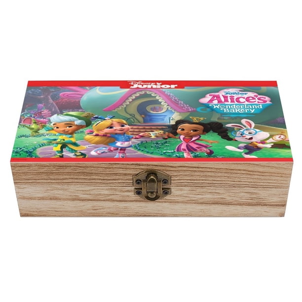 La Pastelería del País de las Maravillas de Alicia Caja Organizadora de Madera Rústica - Caja Decorativa Multifuncional para Escritorio, Hogar, Oficina, Joyas y Manualidades