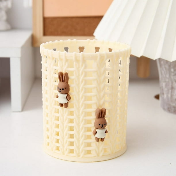 Cute Cartoon Rattan Pen Holder - Perfect Desktop Organization for Students and Makeup Brush Storage