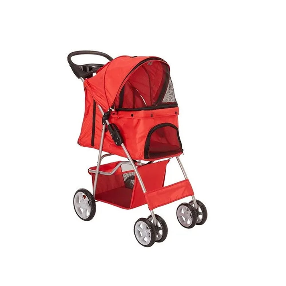 Mundo Online - Coche Paseo Mascota Plegable Portatil 4 Ruedas Rojo
