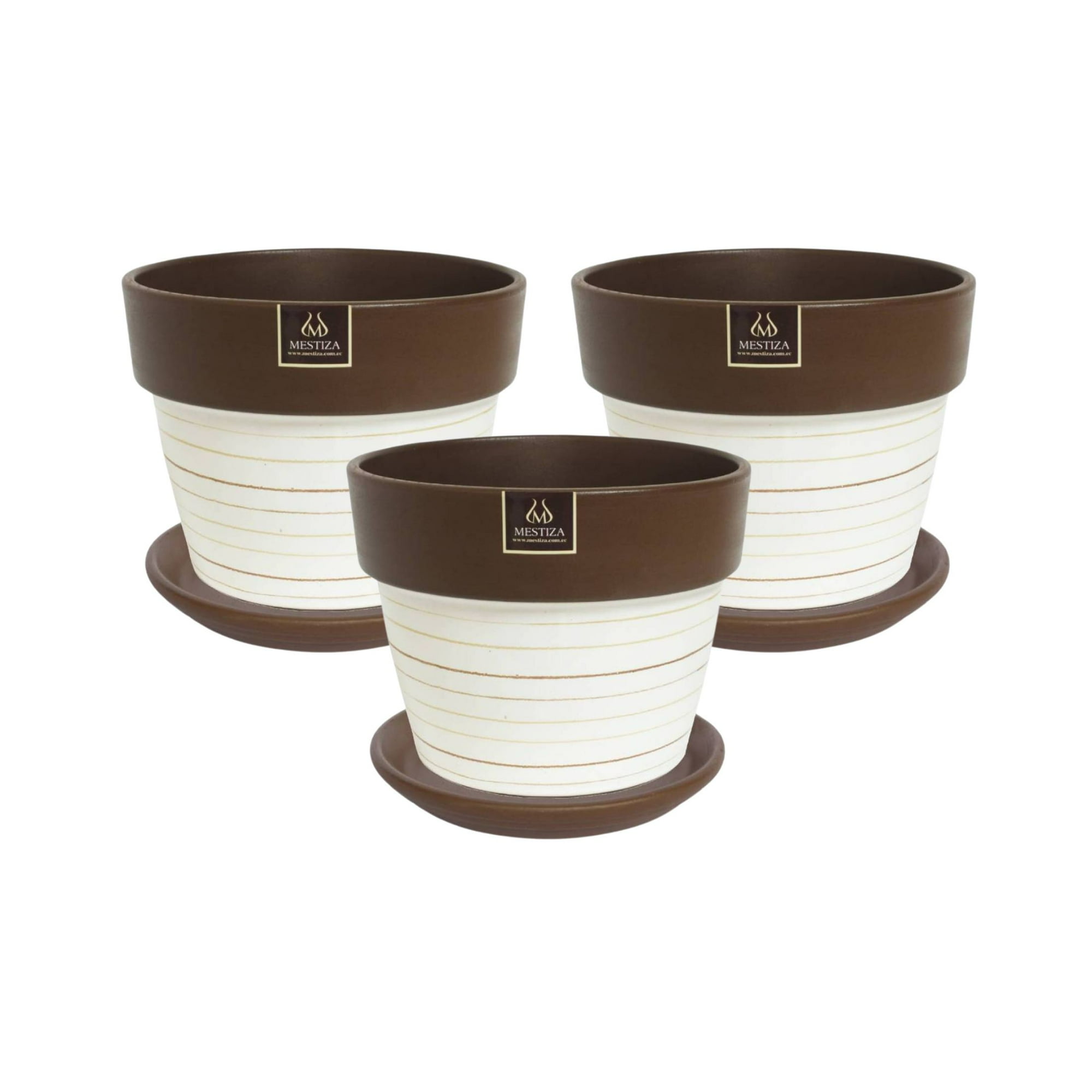 Pottery - Set De 3 Maceta Greta 22cm Blanca Y Sus Platos