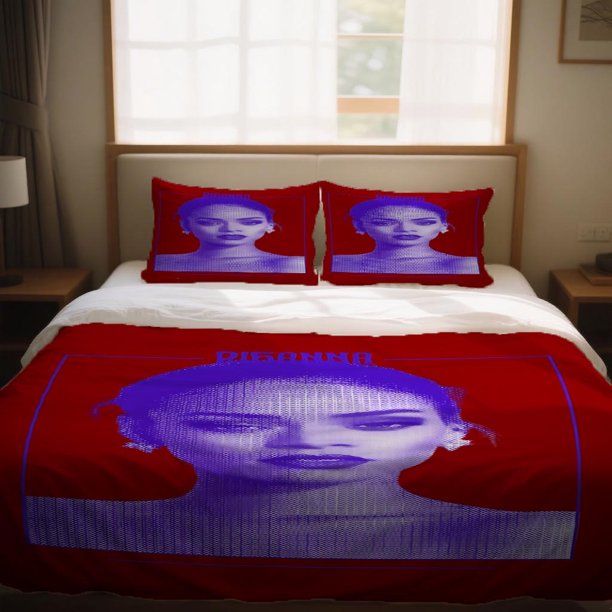 RIHANNA Retro Halftone Portrait in Blue and Red Duvet Cover Set Soft comfortable