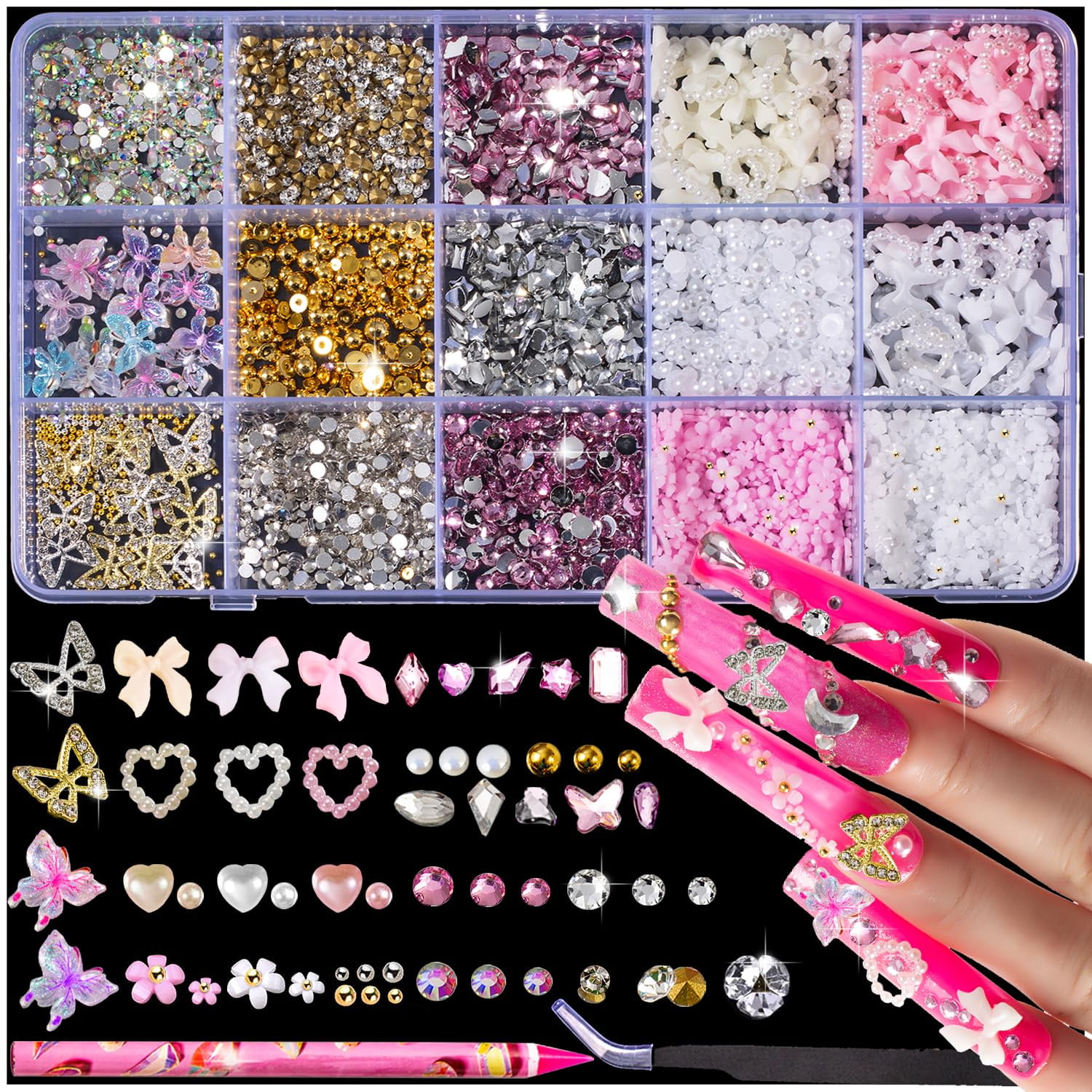 Kit De Dijes Y Gemas Para Uñas Kasither Con Más De 10 000 Piezas Y Accesorios