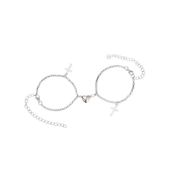 Pulseras Para Parejas Con Corazón Magnetico, Colgante Cruz