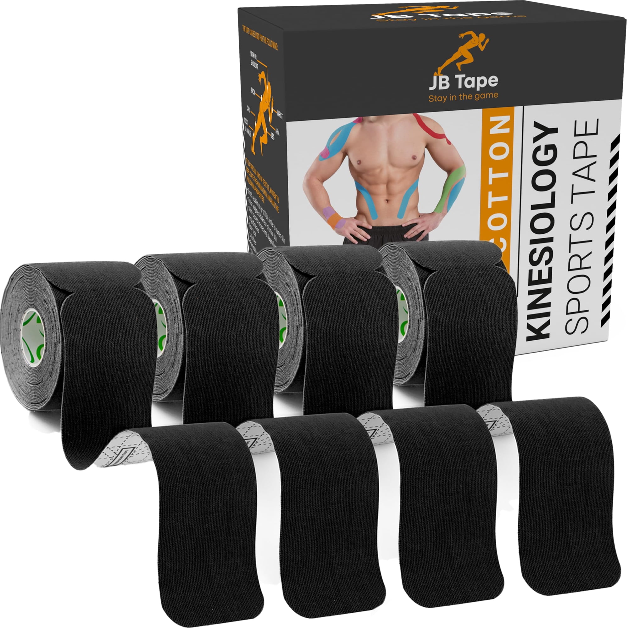 Junebugz - Cinta Kinesiológica Jb Tape 80 Tiras Precortadas De 25 Cm, Color Negro