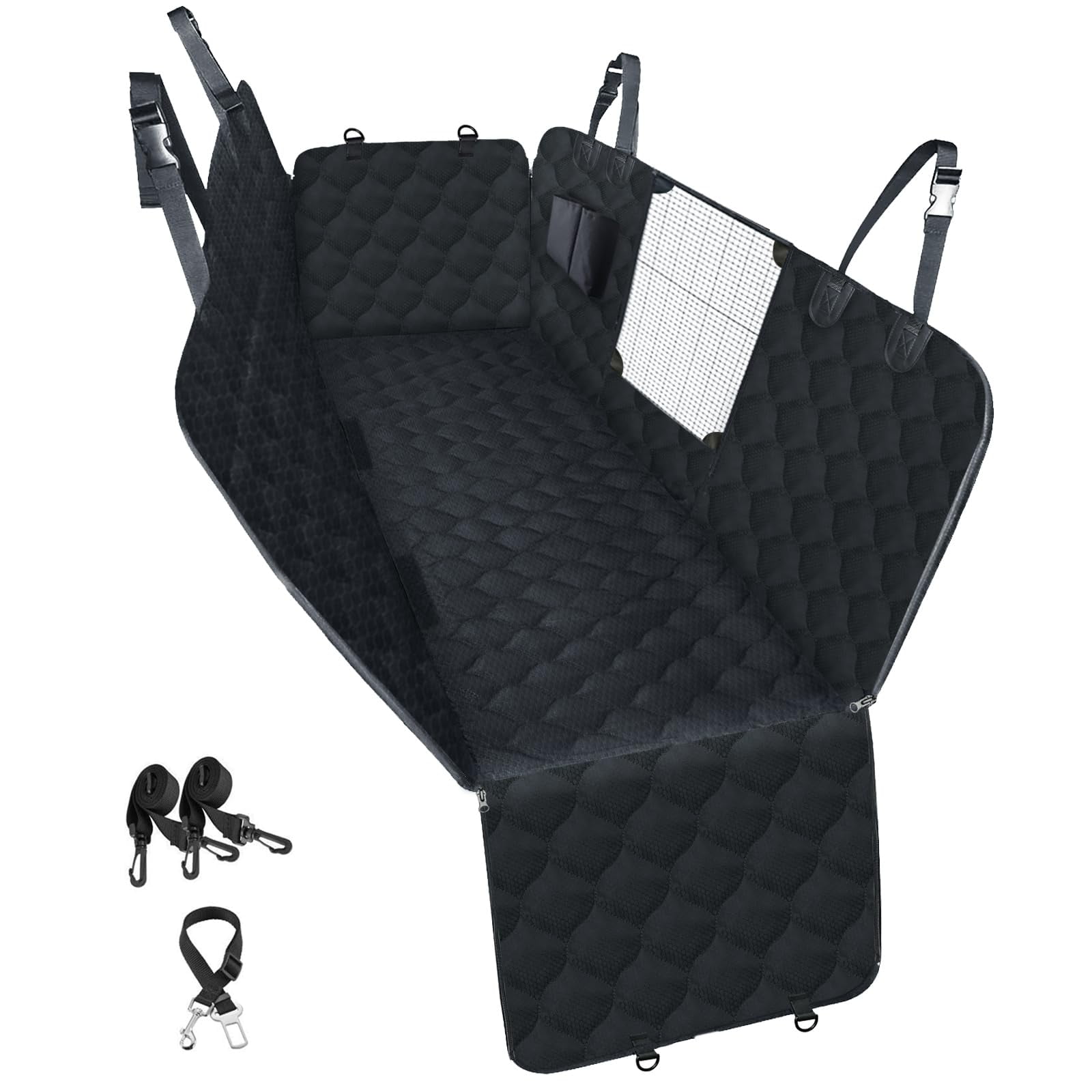 Funda De Asiento De Coche Para Perros Peticon Impermeable Con Ventana De Malla Negra
