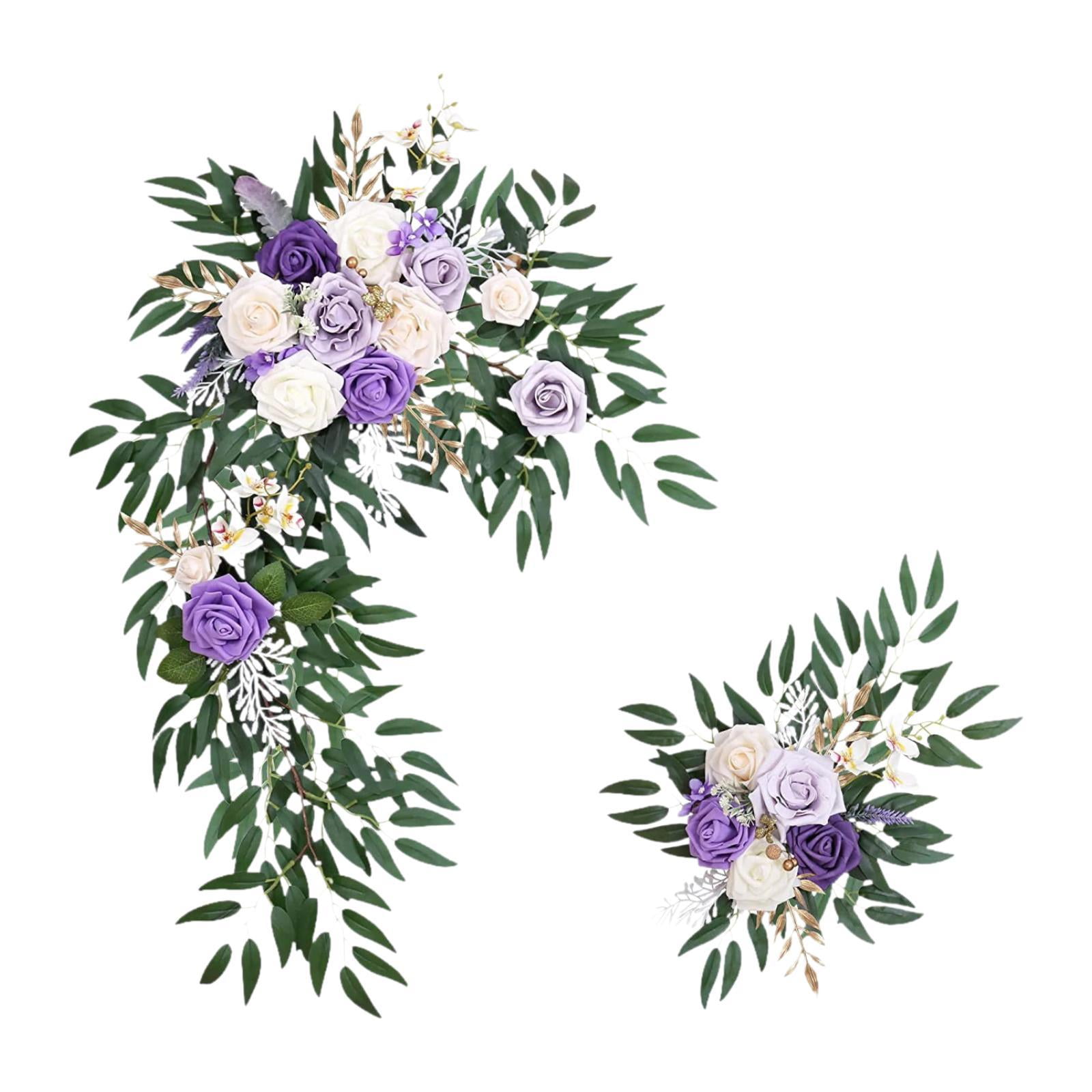 Magideal - 2 Piezas De Flores De Arco De Boda, Flores De Retroceso De Sillas De Boda, Flores Artificiales Rústicas Para Aniversario, En Casa, Decoración De Mesa, Púrpura