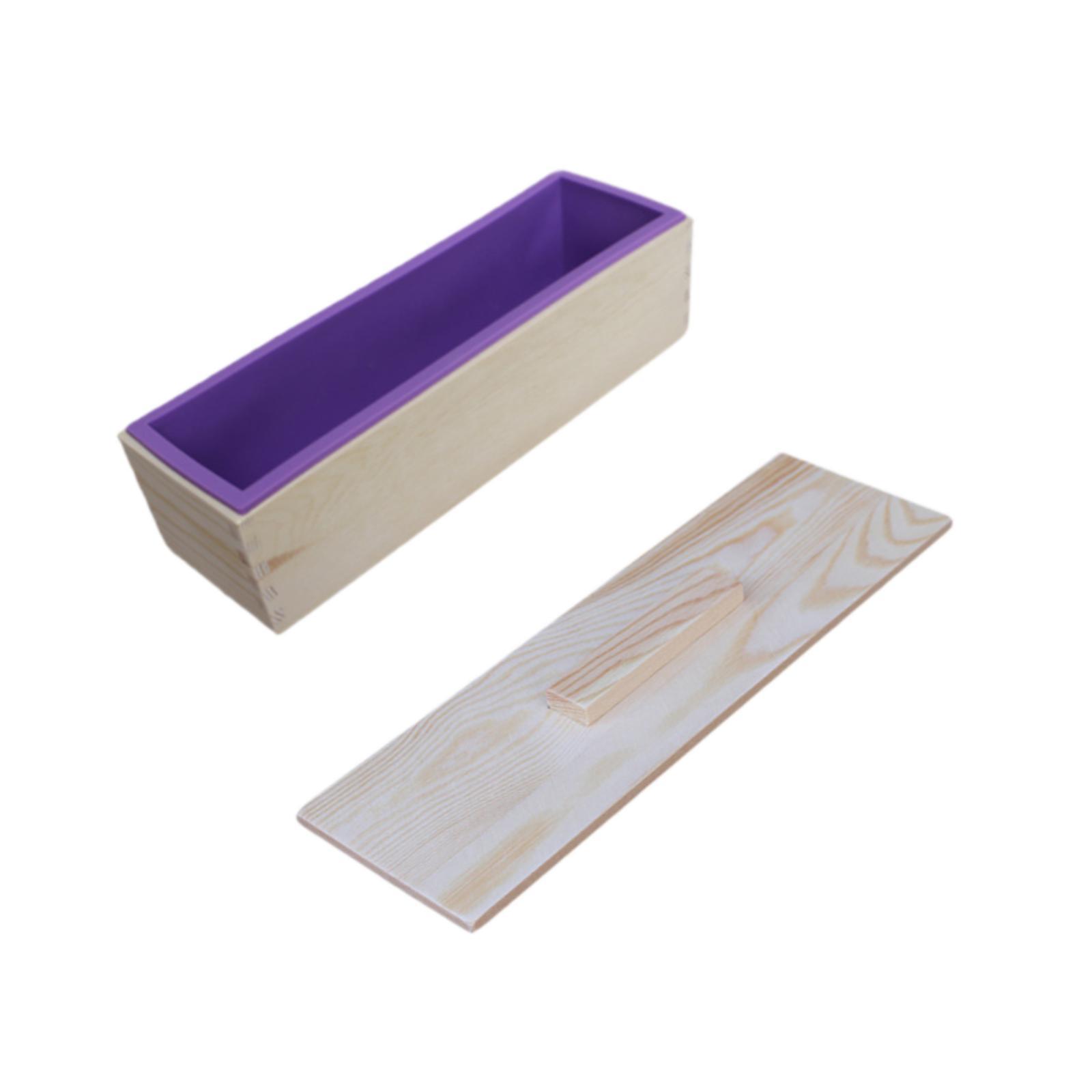 Magideal - Molde De Jabón Rectangular De Silicona Con Caja De Madera Para Pastillas Y Tapa Flexible Reutilizable Adecuado Para La Fabricación De Velas Y Manuali Violeta