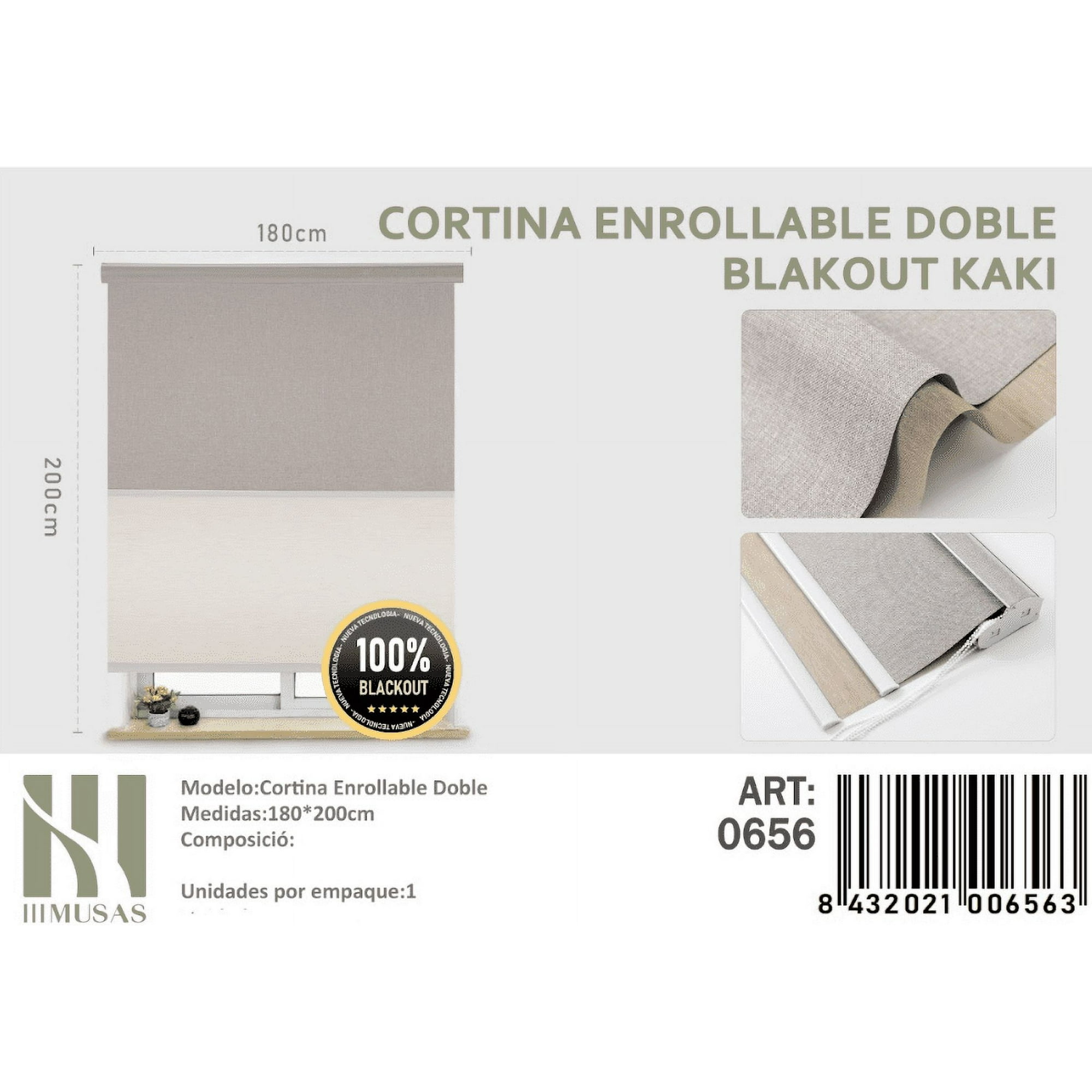 Mundo Shopping - Cortina Enrollable Doble Blackout Kaki Jaspeada 100x200