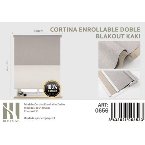 Mundo Shopping - Cortina Enrollable Doble Blackout Kaki Jaspeada 100X200