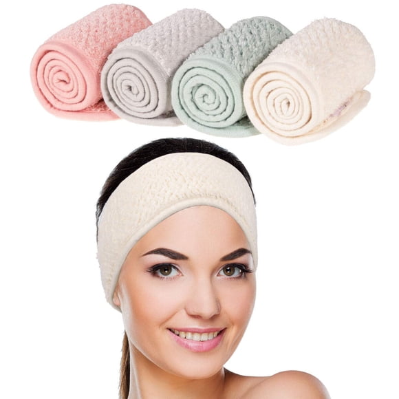 Whaline 4 Pack Spa Facial Headband, Pea Green, Pink, Beige