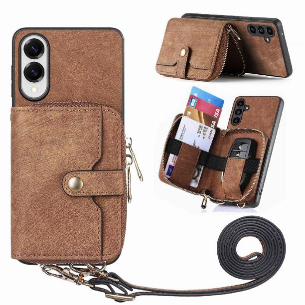 Funda Tipo Cartera con Correa Cruzada para Samsung Galaxy S25 Edge Protección Contra Golpes Marrón