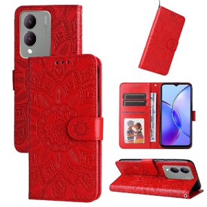 Funda Tipo Cartera Foxdock Para Vivo Y17S , Diseño Girasol En Relieve, Cuero Pu, Cierre Magnético, Soporte Y Tarjetero