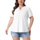 thumbnail image 1 of Agnes Orinda Blusa Casual de Verano 2026 para Mujer de Talla Grande con Cuello en V, Bordado de Ojales, Mangas Abullonadas y Textura, Talla 1X, Blanca, 1 of 6