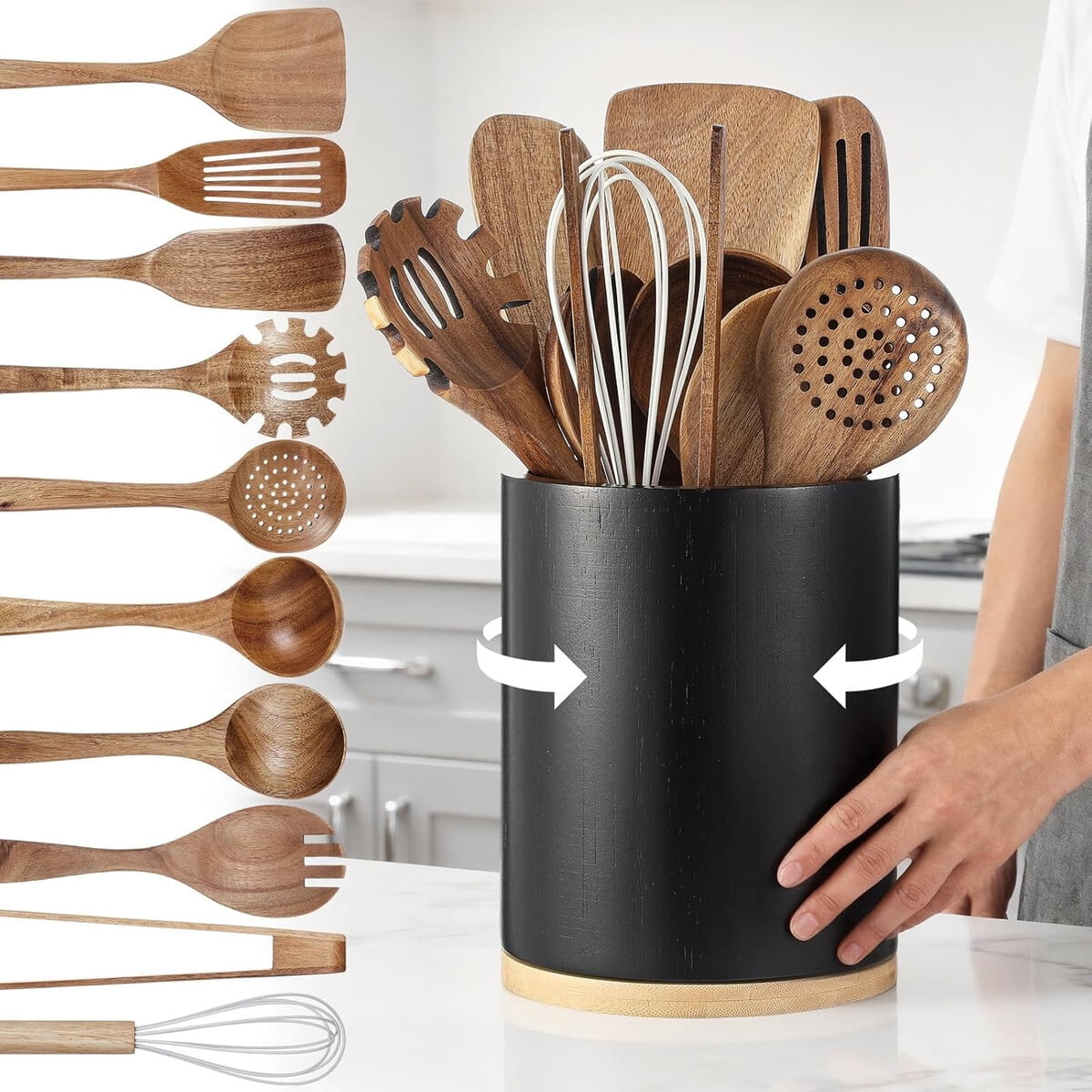 Set Utensilios Cocina Madera Acacia 11 Piezas Silifine