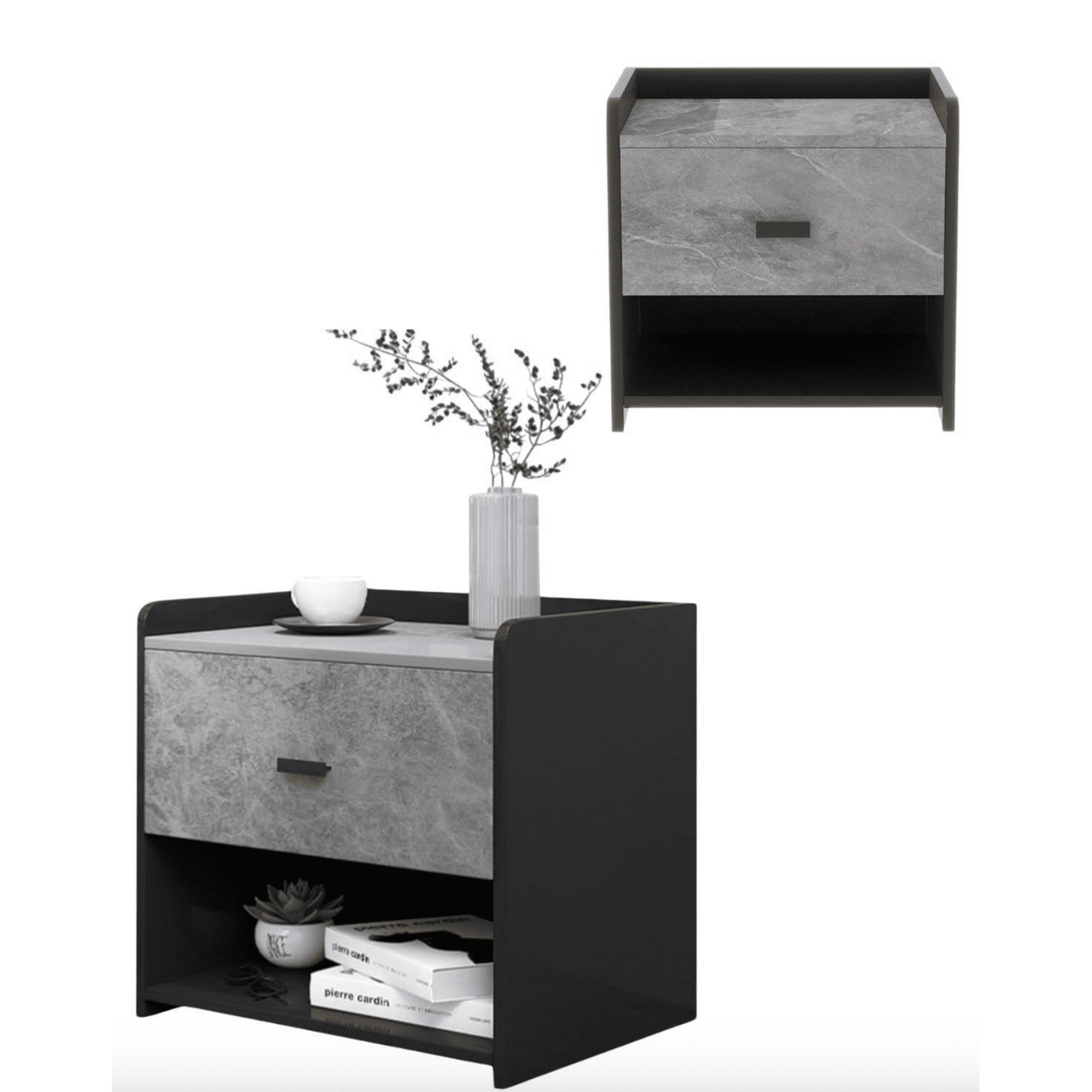 Habita2 Chile - Pack 2 Veladores Negro Elegante Midnight 1 Cajon - Gris
