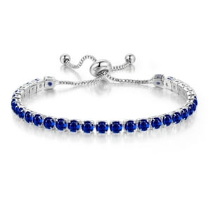 Pulsera Paris Jewelry 18K White Gold 6 Cttw Blue Sapphire Ajustable