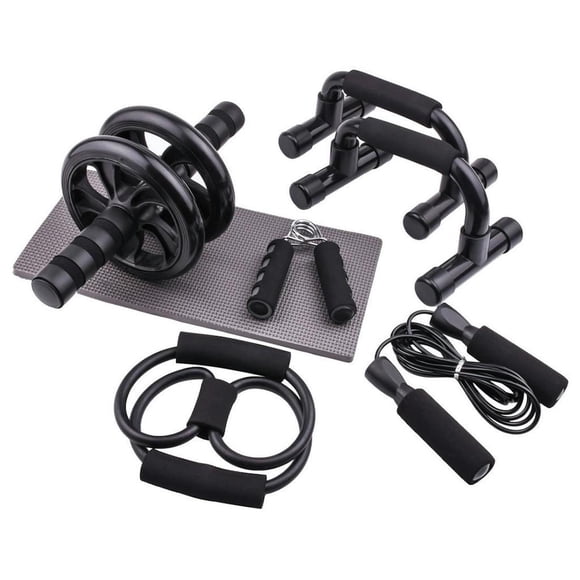 Set Deportivo 7 En 1 Rodillo Rueda Abdominal Cuerda Norplat Color Negro