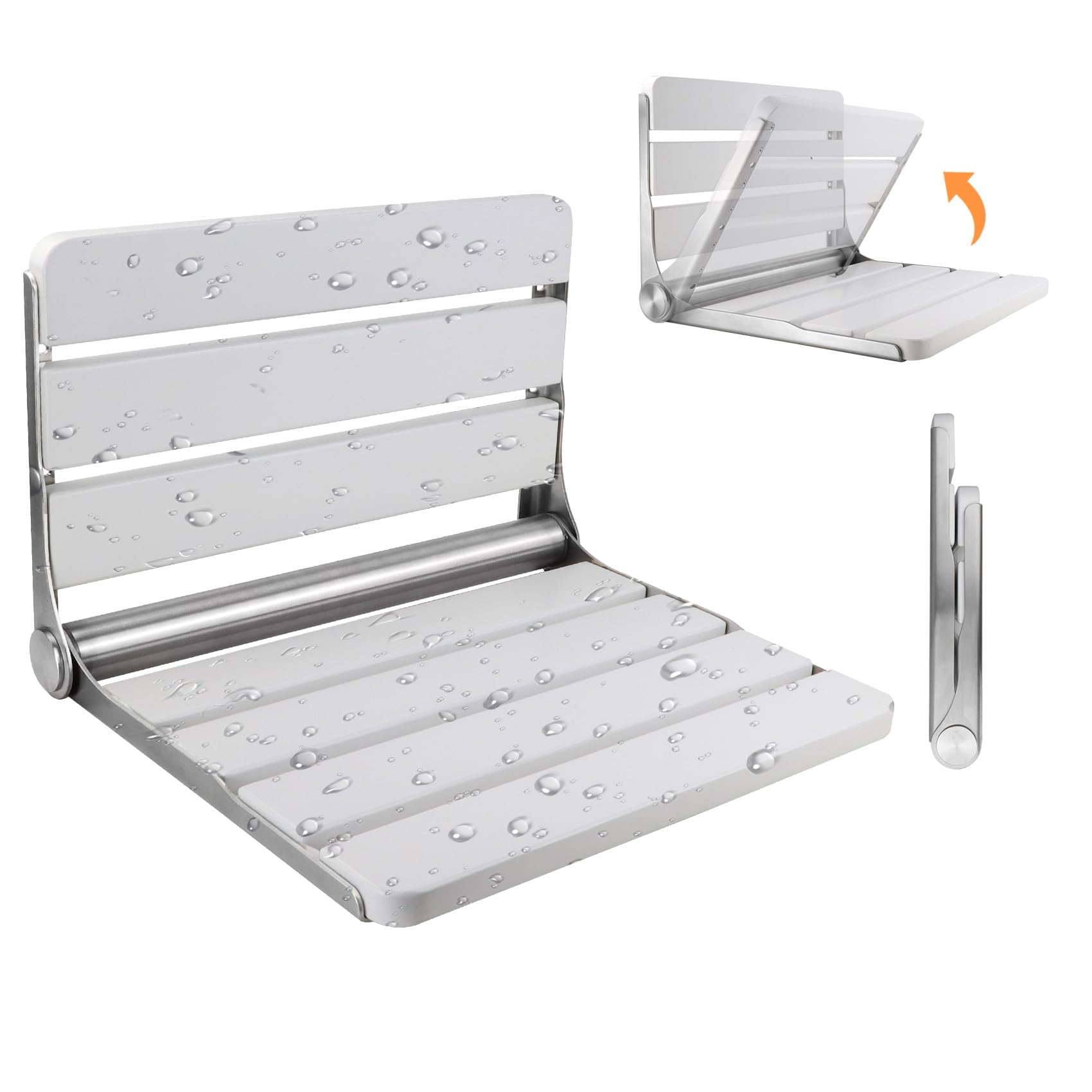 Asiento De Ducha Plegable Flngr De 16 Pulgadas, Soporte De Pared, Blanco, Plegable