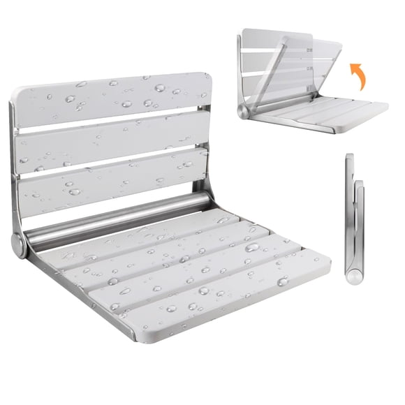 Asiento de ducha plegable Flngr de 16 pulgadas, soporte de pared, blanco, plegable