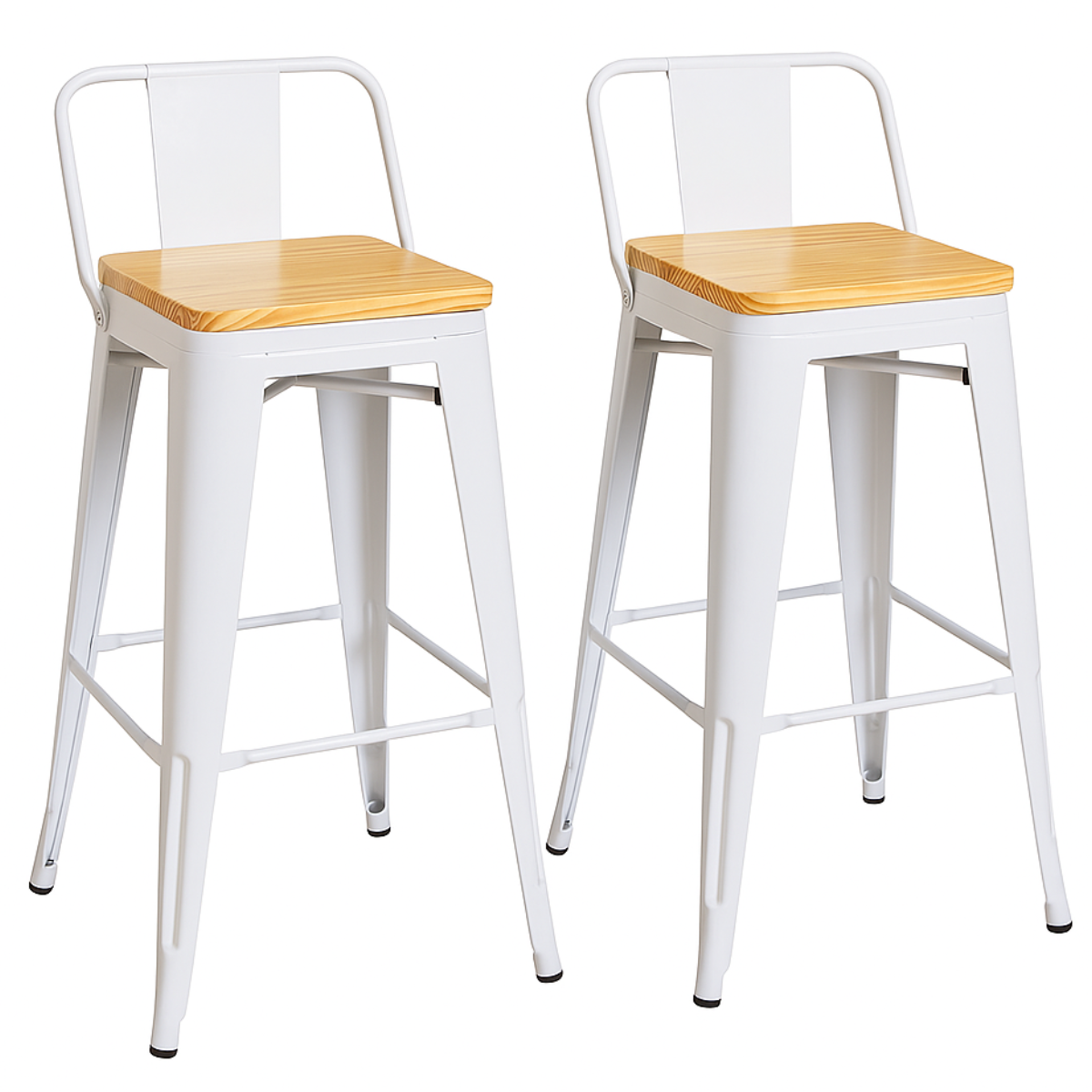 Moboi - Pack 2 Taburetes Tolix Madera Blanco 66Cm