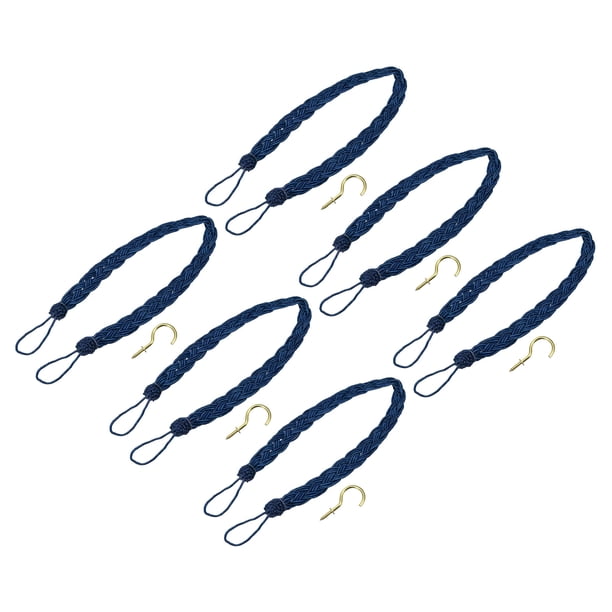Uxcell Sujetadores de Cortina Trenzados Sostenedores de Cortinas Decorativos Cuerda de Sujeción con Ganchos de Metal Azul Marino 6 Piezas