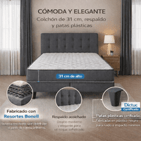 M&E - Cama 2 Plazas Base Europea + Colchón 24 Cm Resortes Bonnell + Respaldo Tapizado