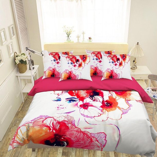 Flower Girl Quilt Duvet Cover Set Bedroom Decor Bedclothes3-Piece Bedding Set