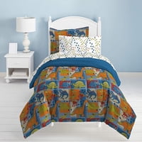 Milsleep - Azul Verde Dinosaurio Patchwork Niño Ropa De Cama Twin O Full Juego De Edredón Cama En Un