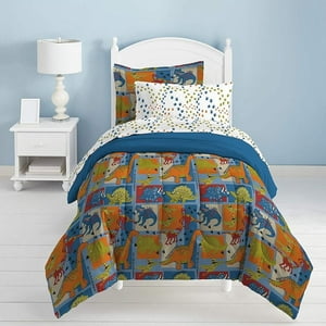 Milsleep - Azul Verde Dinosaurio Patchwork Niño Ropa De Cama Twin O Full Juego De Edredón Cama En Un