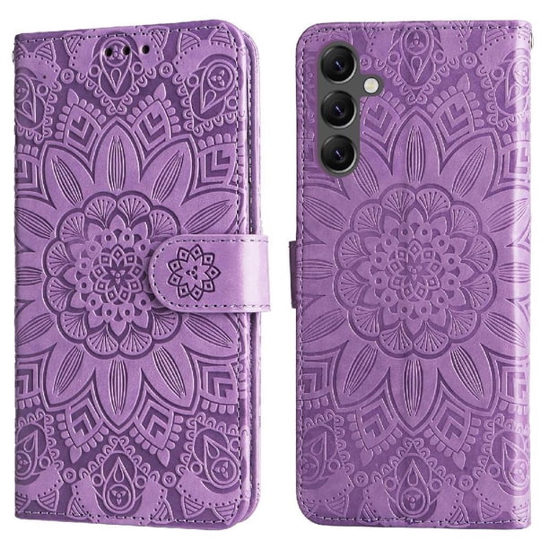 Funda tipo cartera FOXDOCK para Samsung Galaxy A25 5G , diseño girasol en relieve, cuero PU, cierre magnético, soporte y tarjetero