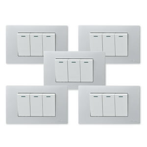 Want - Pack 5 Interruptores Triple Metálico 9/12 16A - Gris Blanco