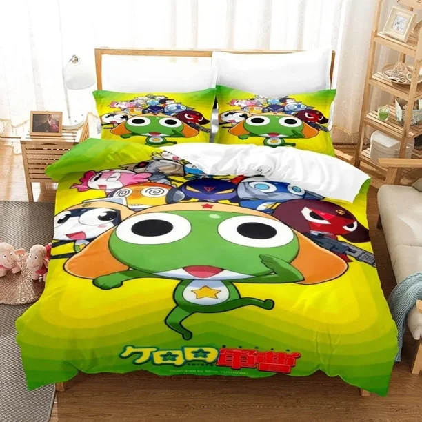 v164 Bed Sheets Kawaii cartoons Bed Sheet Keroro Frog Bedding Set Single Twin Full Queen King Size Bed Set Adult Kid Bedroom Duvet cover Sets 3-Piece Bedding Set (1 Duvet Cover + 2 Pillow Shams) Bed S