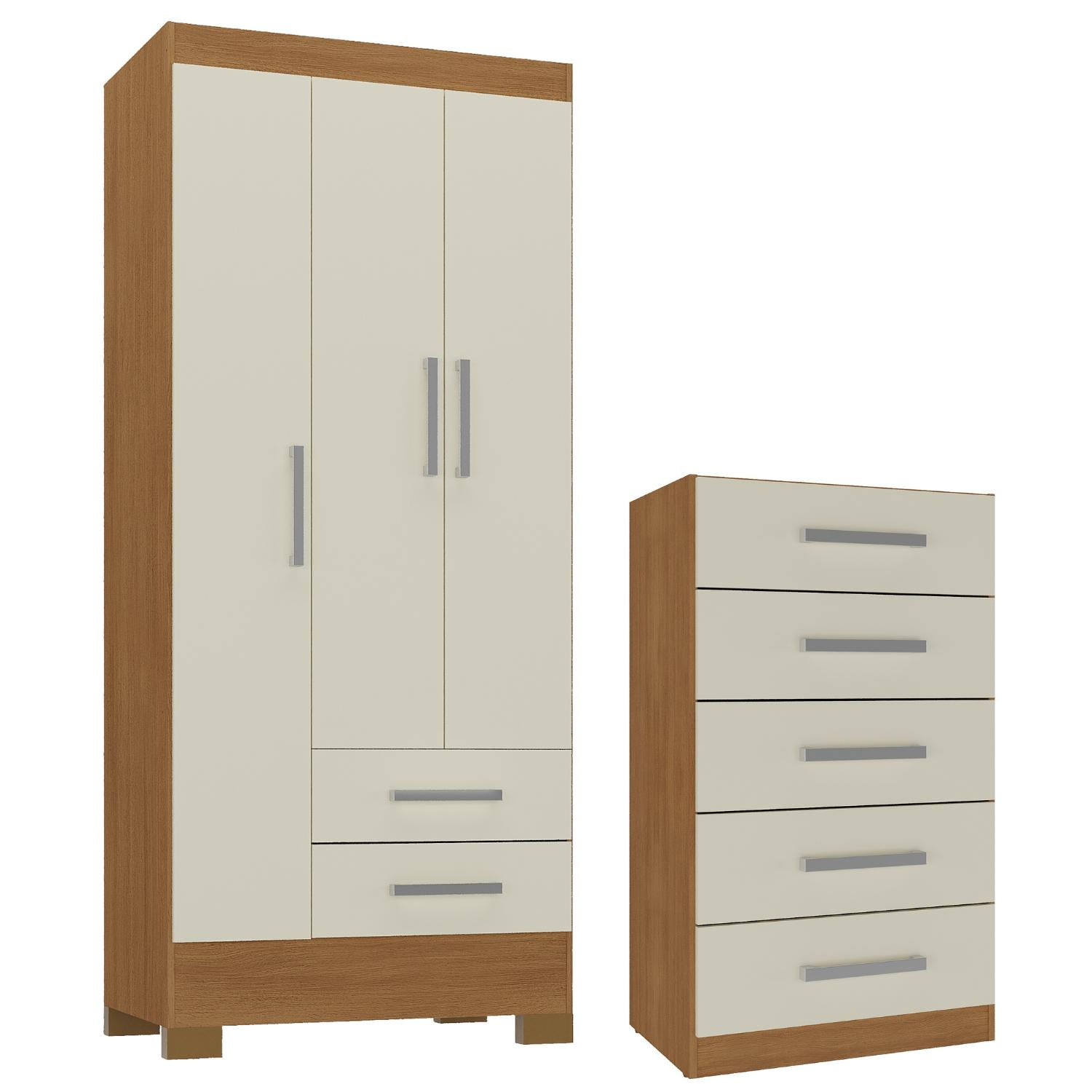 Movelaria - Combo Clóset 3 Puertas + Cómoda 5 Cajones Off White R3205 Blanco