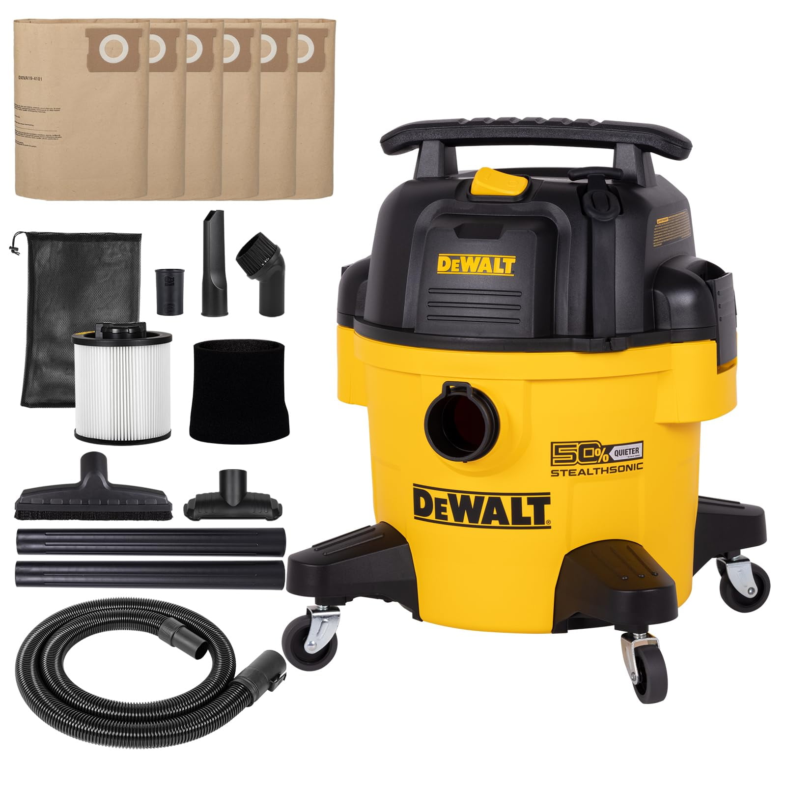 Aspiradora De Taller Dewalt Stealthsonic De 6 Galones Para Uso Húmedo Y Seco, 5 Hp, 18 Libras
