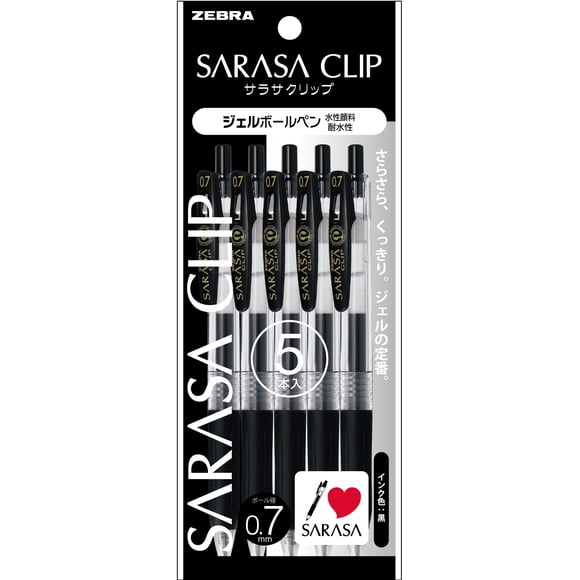 Bolígrafo de gel Zebra Sarasa Clip 0.7 negro, paquete de 5