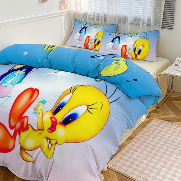 TweetyBird Print Bedding Set Pattern Duvet Cove Set 3 Pieces 1 Quilt Cover And 2 Pillowcases for Women Men Teens