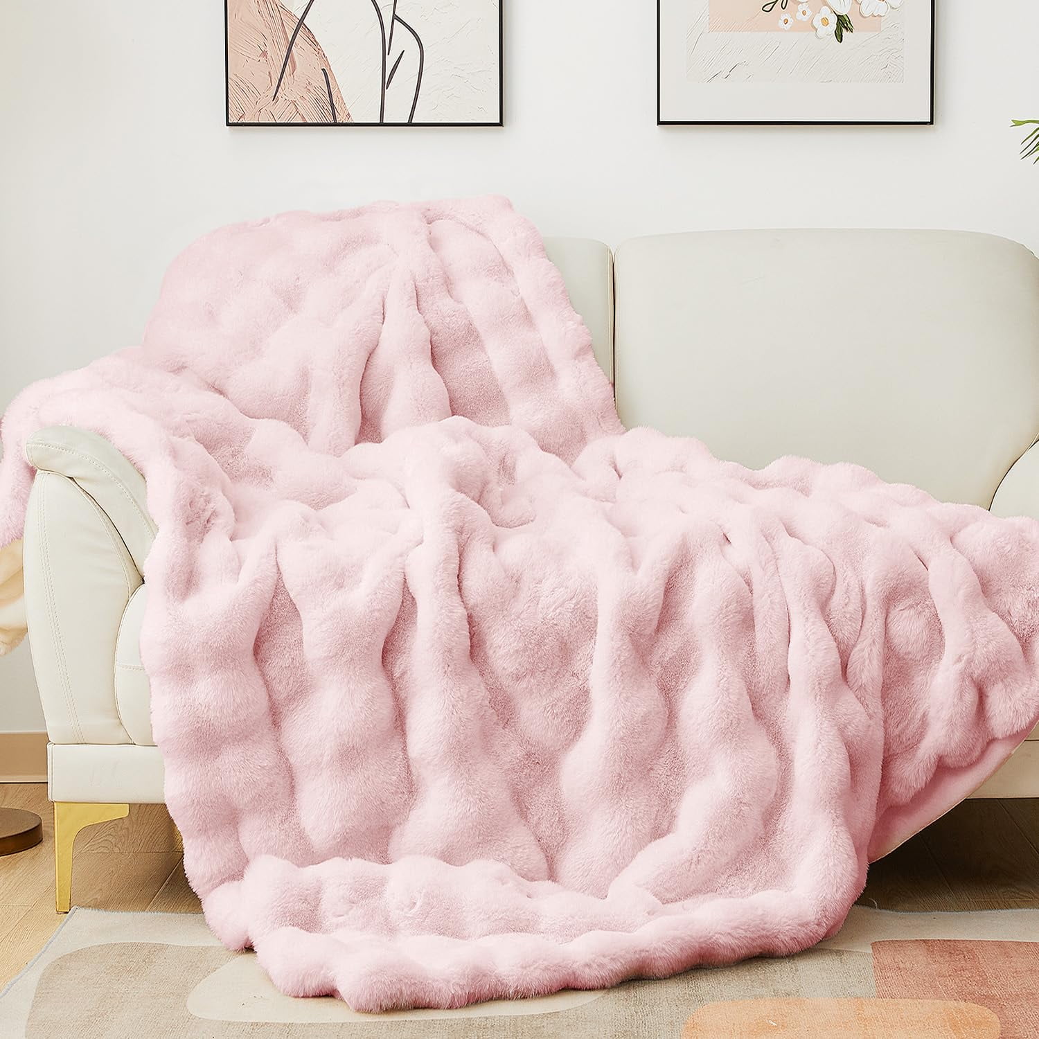 Manta Latepis De Piel Sintética Con Forma De Burbuja Rosa, 130 X 150 Cm, 860 G/m²