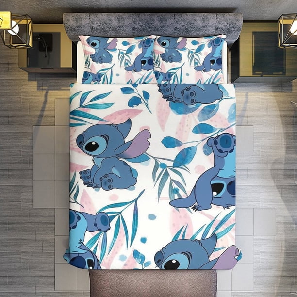 Cartoon Stitch 3 Pieces Duvet Cover Set Full Size Super Soft Fade Resistant Microfiber