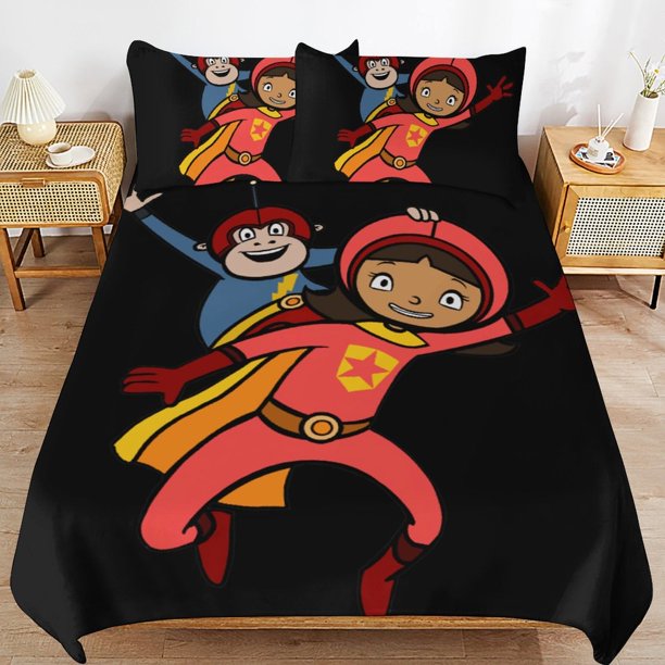 WordGirl Cartoon Bedding Sets Ultra Soft Skin-Friendly Duvet Cover 3 Piece, Cute Comforter Cover Bed Set for Boys Girls Kids