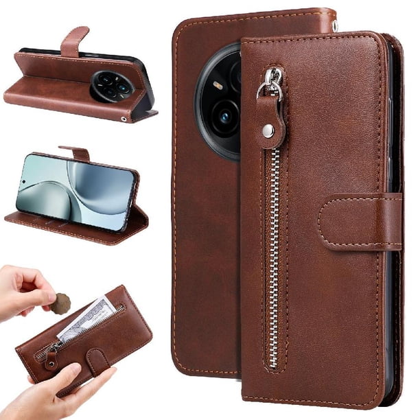 Funda con Cremallera para Realme 14 Pro, Carcasa Cartera de Cuero PU con Soporte y Tarjetero