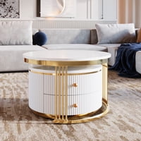 M&Ms - Modern 2 Pieces White Round Nesting Coffee Table With Drawers In 27.6''