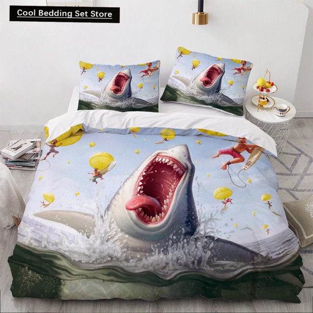 x1890 Bed SheetsDolphin Ocean Duvet Cover Cute Sea Animal Bedding Set for Kids Teens Adults Shoal of Fish Blue /Quilt Cover 3-Piece Bedding Set (1 Duvet Cover + 2 Pillow Shams) nj1890
